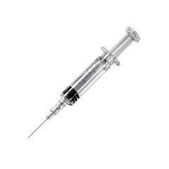 Transparent Disposable Syringe with Needle Isolated on Black Background