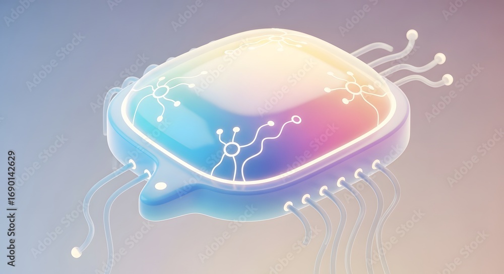 Wall mural microchip with circuit pattern and rainbow colors