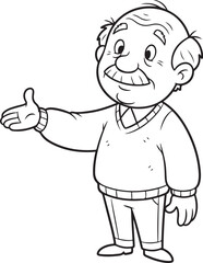 Cartoon Grandpa Gesturing with Open Hand Keywords: grandpa, grandfather, old man, elderly