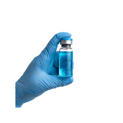 Gloved Hand Holding a Vial of Blue Liquid - Medical Research, Vaccine, or Pharmaceutical Concept