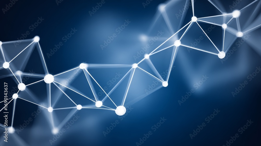 Poster connecting the dots, a deep dive into blue background abstract design with interlinked points.