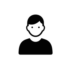 Simple black and white icon depicting a person's upper body, facing forward.