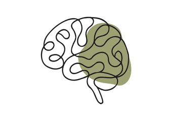 Brain Continuous Line Art Drawing in Minimalist Style. Vector Illustration