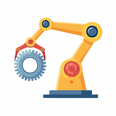 Yellow Industrial Robot Arm Holding Gear