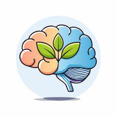 Colorful Brain Graphic with Growing Plant
