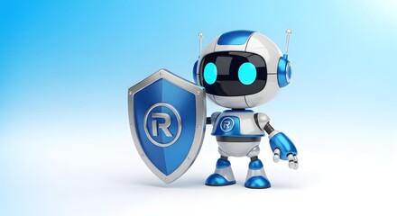 Fototapeta premium Robot Holding Shield