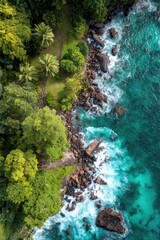 Tropical Coastline Aerial View With Lush Vegetation And Turquoise Water
