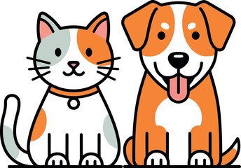 Vector vector art of cute cartoon cat and dog sitting together transparent background