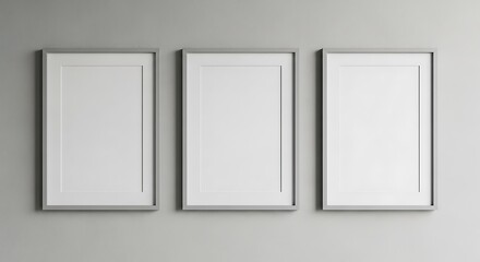 Three Empty Picture Frames on a Light Gray Wall.