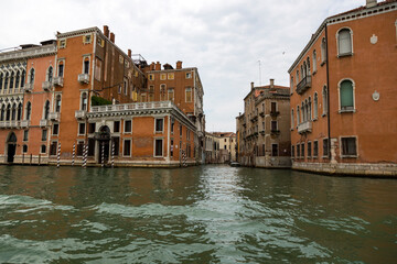Venice, Italy - August 22, 2019: Architecture and facade of the old city buildings of Venice
