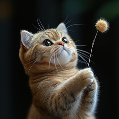 Cat playing with a dandelion.