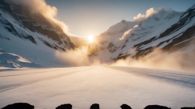 Snowy Slope With PAUSE Word At Sunset