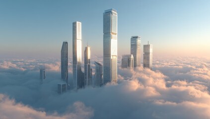Fototapeta premium Futuristic city rising above clouds
