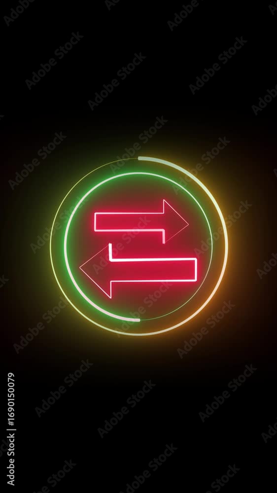 Aufkleber bright glowing neon arrows technology data exchange animation vertical video. digital interface circ