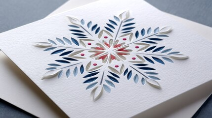 Intricate laser cut snowflake design adorning christmas card
