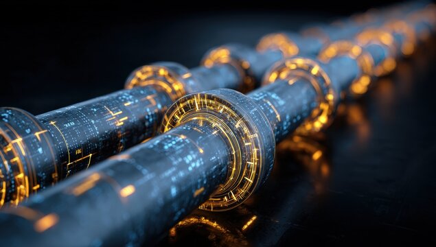 Futuristic glowing pipes, detailed technology