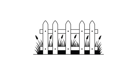 a simple white picket fence with grass growing underneath