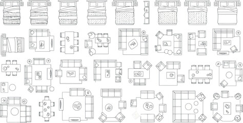 Vector vector art of collection of blueprint floor plan layouts for furniture and room arrangements transparent background © SampaRani