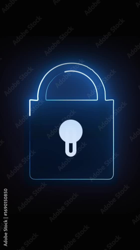 Aufkleber digital padlock glowing animation secure network design vertical video. futuristic interface neon lo