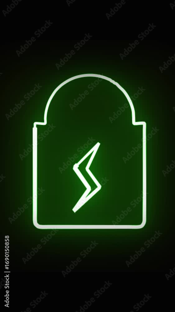 Poster green neon lock power energy symbol animation vertical video. abstract background looping motion gra