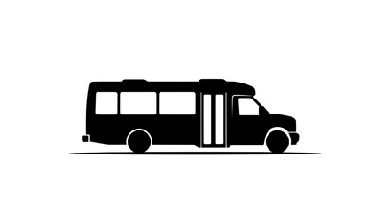 Silhouette of a black minibus with multiple windows and doors.