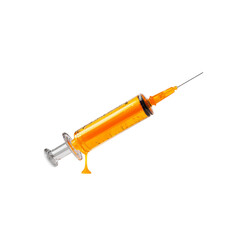 Orange Liquid Leaking from Syringe - Medical Injection Concept