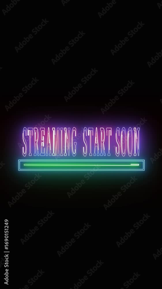 Poster futuristic cyberpunk neon streaming start soon graphic design vertical video. digital technology int
