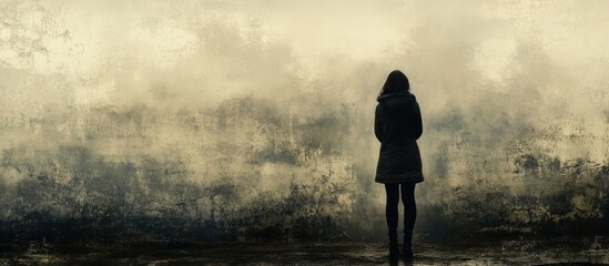 Silhouette of a Woman Standing Before a Misty Wall