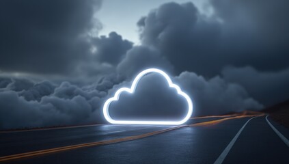 Neon cloud over a road at dusk