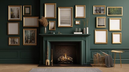 Elegant Living Room with Fireplace and Gallery Wall.