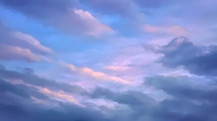 Obraz premium Soft pastel clouds in varying shades of blue and pink during twilight.
