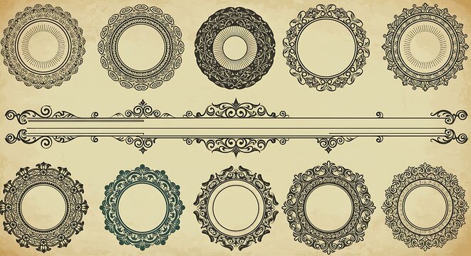 Detailed vintage frames and borders collection with intricate ornate patterns design elements