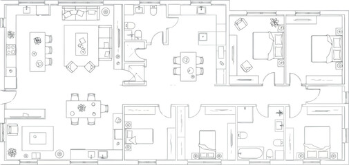 Vector vector art of detailed architectural floor plan of a spacious house with multiple rooms and amenities transparent background © SampaRani