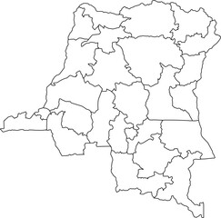 Obraz premium A clean, minimalist outline map of the Democratic Republic of Congo with all provincial borders clearly defined. Ideal for infographics, reports, and professional data visualization.