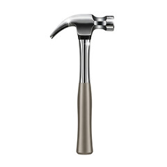 A shiny metal claw hammer with a gray handle, isolated on transparent background, showcasing its sleek design and sturdy construction for home improvement