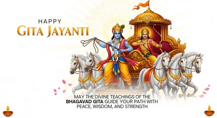 Lord krishna and arjuna in chariot celebrating gita jayanti festival