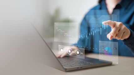 KPI data analytics concept, Key performance indicator analysis system. Information technology digital software management. Visualization tech solution. Business artificial intelligence. AI dashboard.