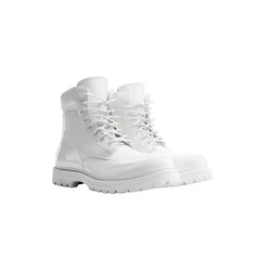 Pair of White Leather Lace-Up Boots on White Background