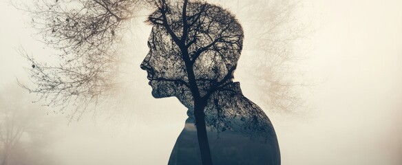 Silhouette of a Man Overlaid with a Tree Branch Pattern