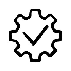 Gear and check mark doodle vector icon