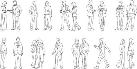 Vector vector art of collection of people interacting and standing, transparent background