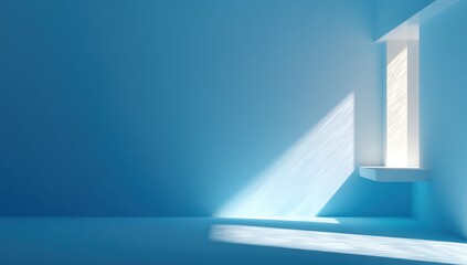 Fototapeta premium Empty sunlit blue room with a window