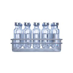 Eight Glass Vials in Metal Rack - Medical or Pharmaceutical Concept