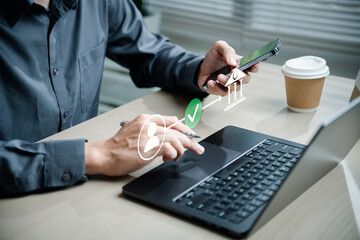 Online banking transfer money concept. Internet bank account deposit. Finance business. Financial...