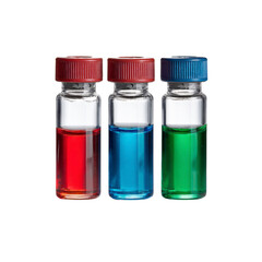 Three Glass Vials with Colored Liquids - Red, Blue, and Green
