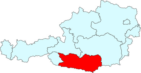 A detailed vector map of Austria with a highlighted Carinthia state. Ideal for presentations, educational materials, and data visualization.