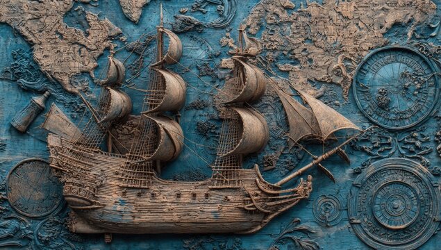 Decorative wall relief of a ship
