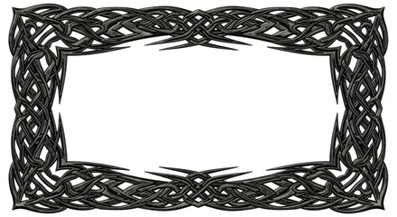 Intricate Celtic knotwork frame design with a dark, metallic finish for elegant borders