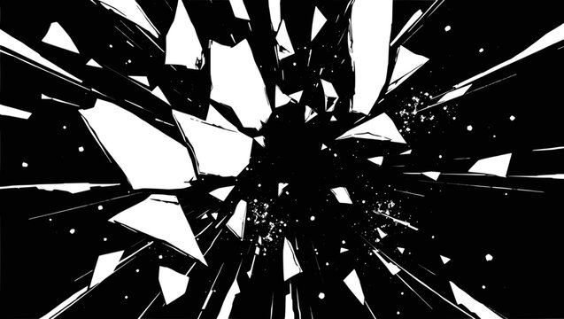 Vector art of abstract black and white shattered glass explosion effect background