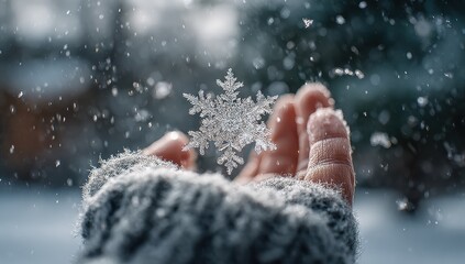 A delicate snowflake held in a hand